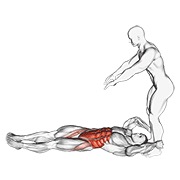 Asistido tumbado leg elevación with lateral throw down