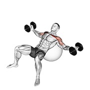 Inclinado aperturas on exercise ball con mancuerna