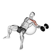 Inclinado one arm aperturas on exercise ball con mancuerna